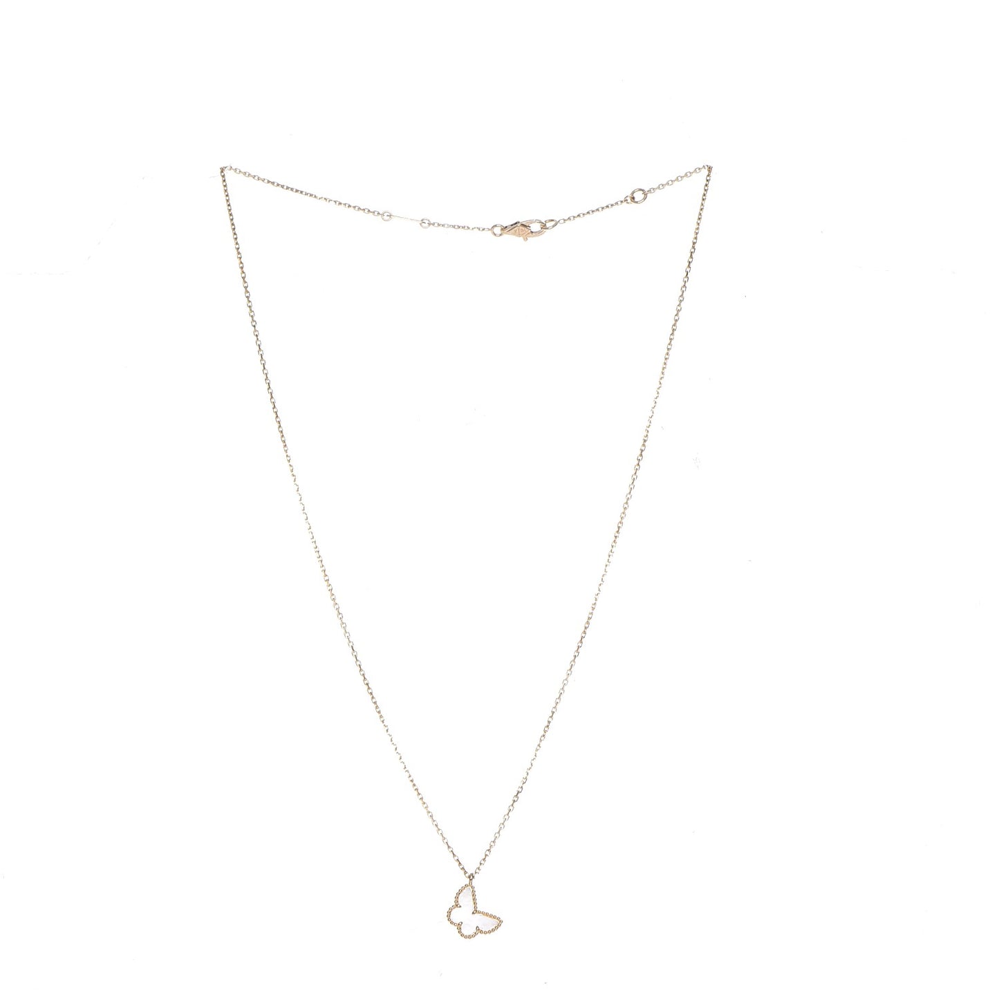 18K Yellow Gold Mother of Pearl Sweet Alhambra Butterfly Pendant Necklace