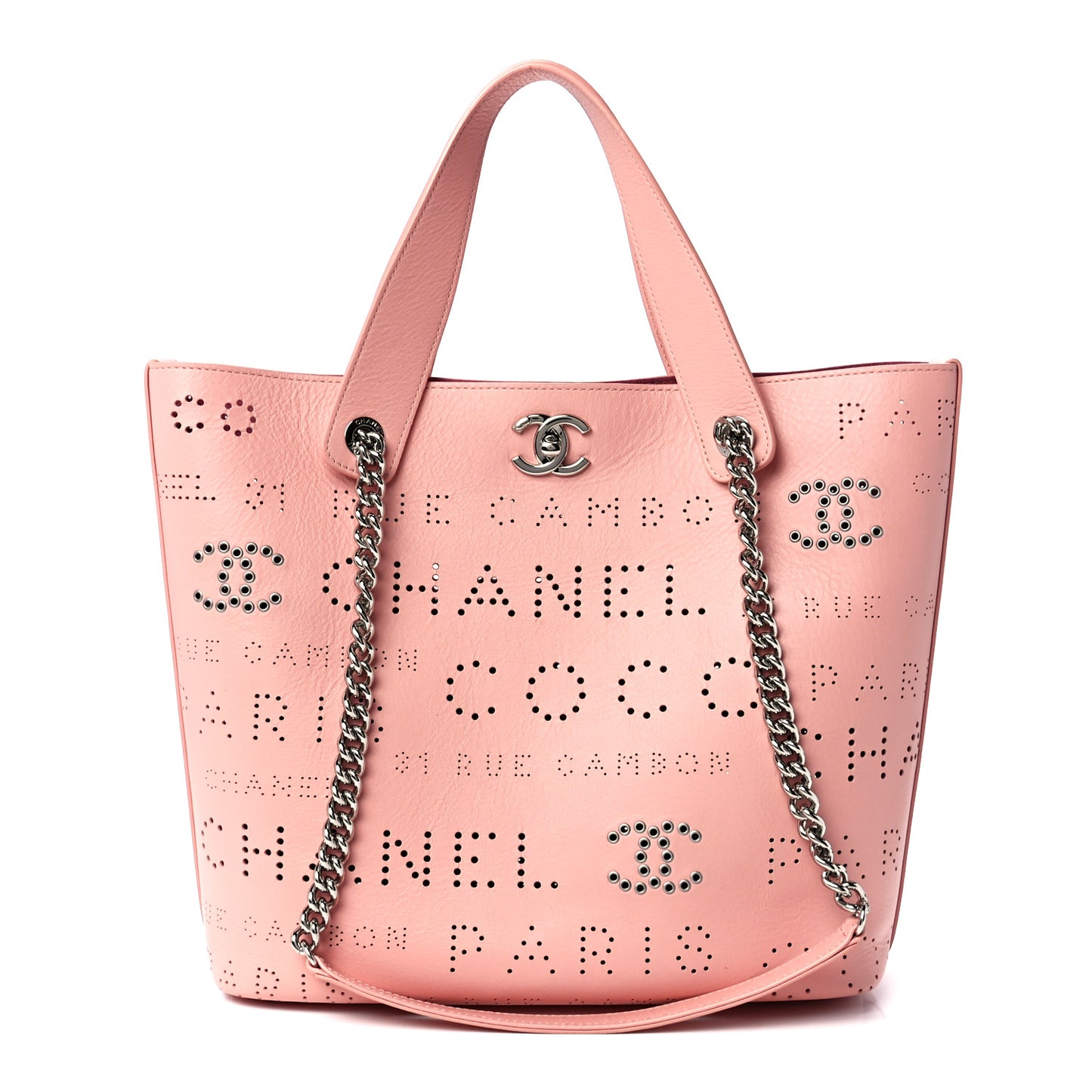 Calfskin Tweed Small Logo Eyelets Shopping Tote Pink