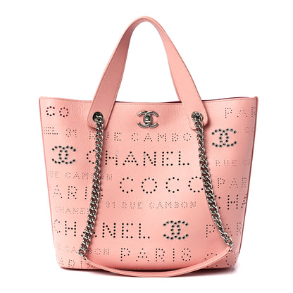 Chanel Calfskin Tweed Small Logo Eyelets Shopping Tote Pink 3 of 13