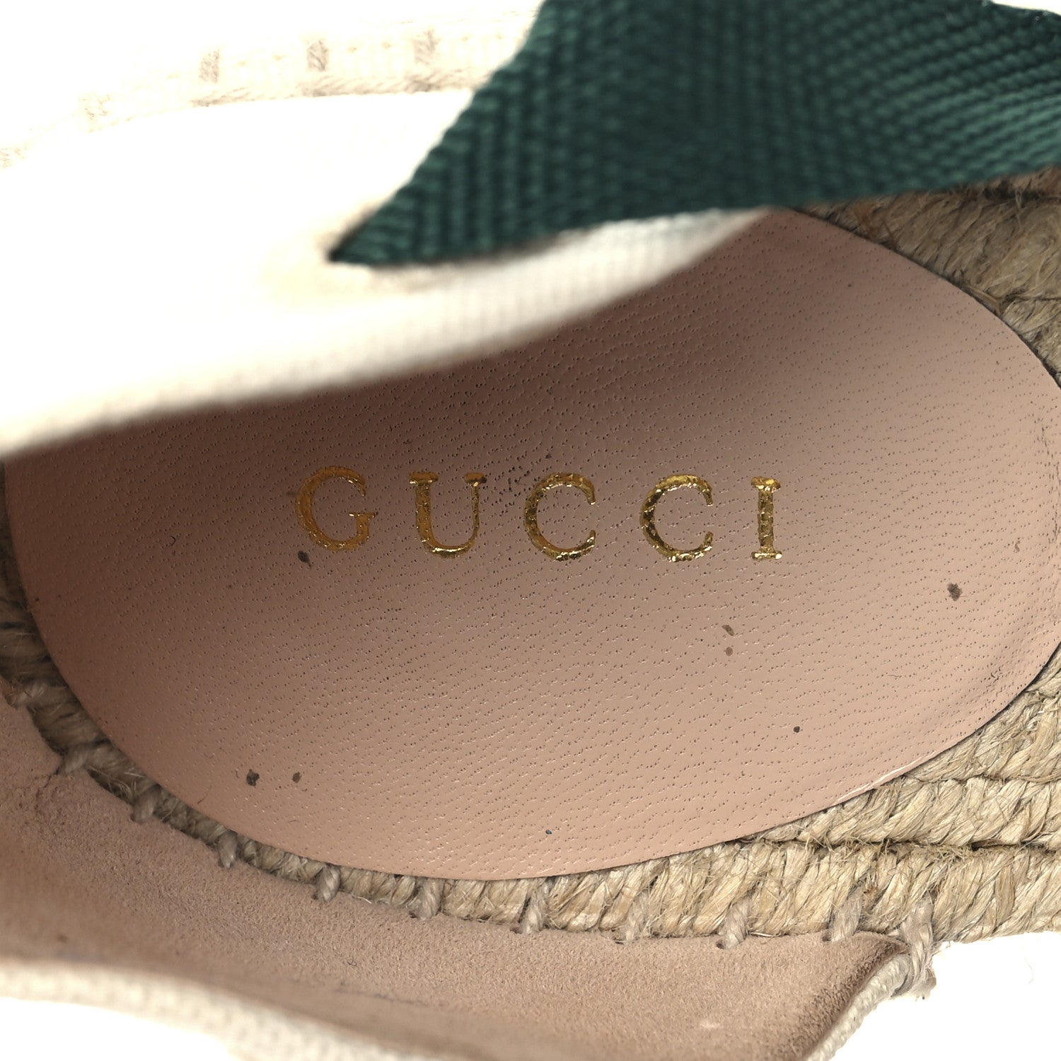 Gucci Canvas Malaga Kid Web Ankle Wrap Espadrille Wedge Sandals 37.5 Green Red Mystic White Emerald 9 of 10