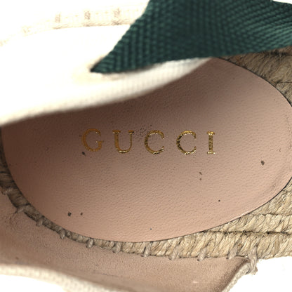 Gucci Canvas Malaga Kid Web Ankle Wrap Espadrille Wedge Sandals 37.5 Green Red Mystic White Emerald 9 of 10