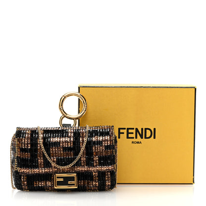 Fendi Crystal Vitello King FF Beaded Nano Baguette Charm Moro Black 10 of 10