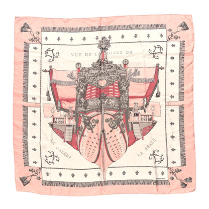 Hermes Silk Vue Du Carosse De La Galere La Reale Scarf 90 Rose White Gris 1 of 6