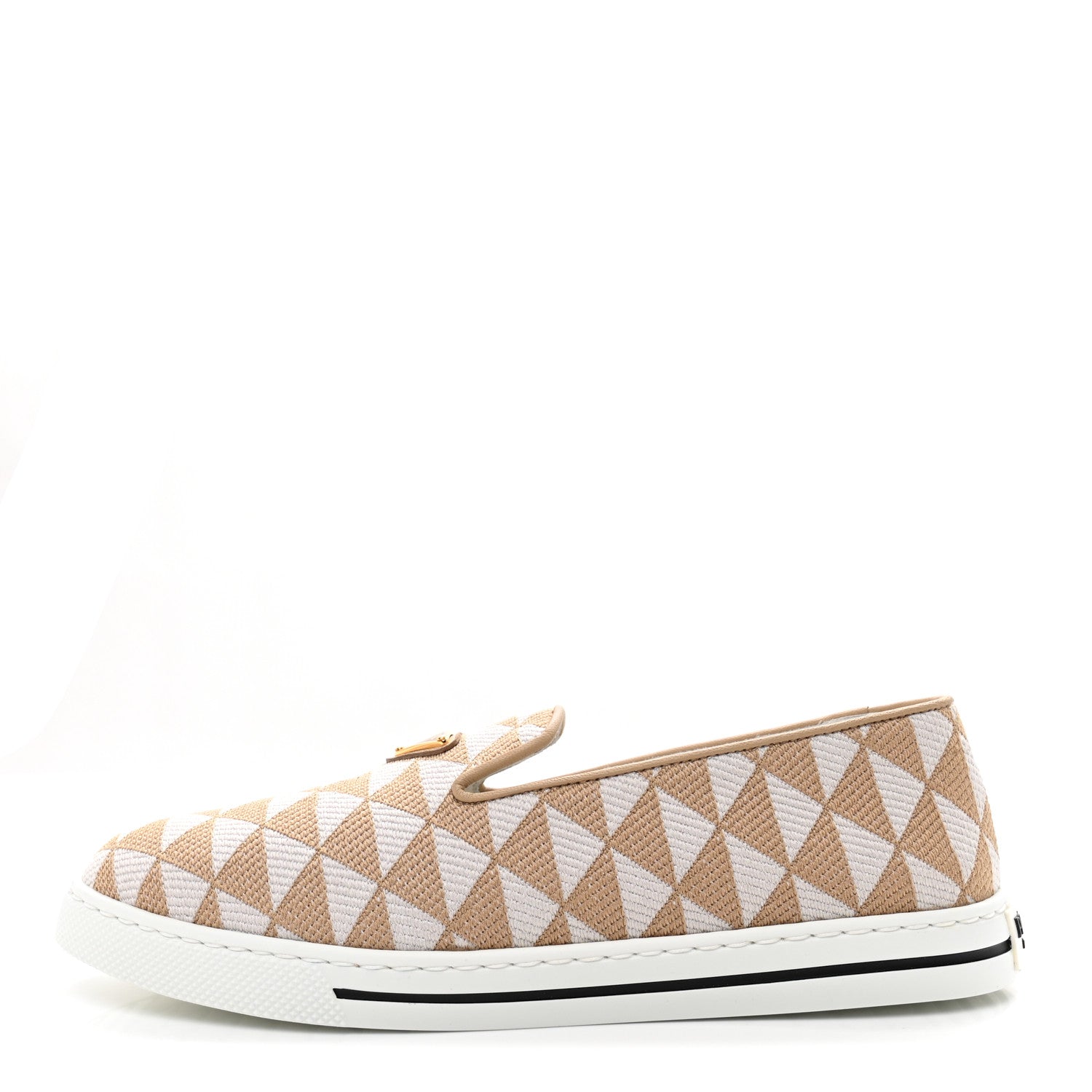 Prada Jacquard Trianglolo Symbole Embroidered Metal Triangle Logo Slip On Sneakers 38 Corda Talco 1 of 10