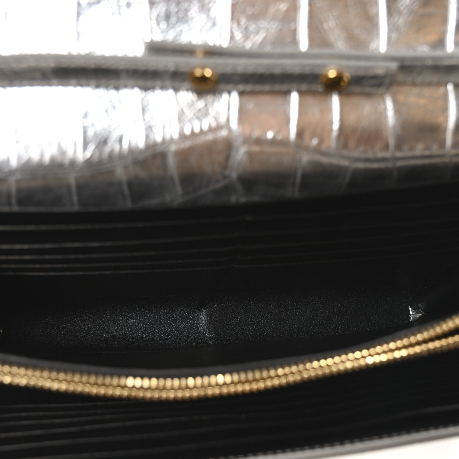 Saint Laurent Calfskin Crocodile Embossed Monogram Chain Wallet Argento 5 of 10