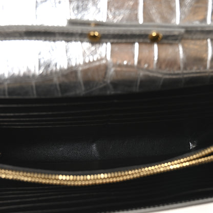 Saint Laurent Calfskin Crocodile Embossed Monogram Chain Wallet Argento 5 of 10