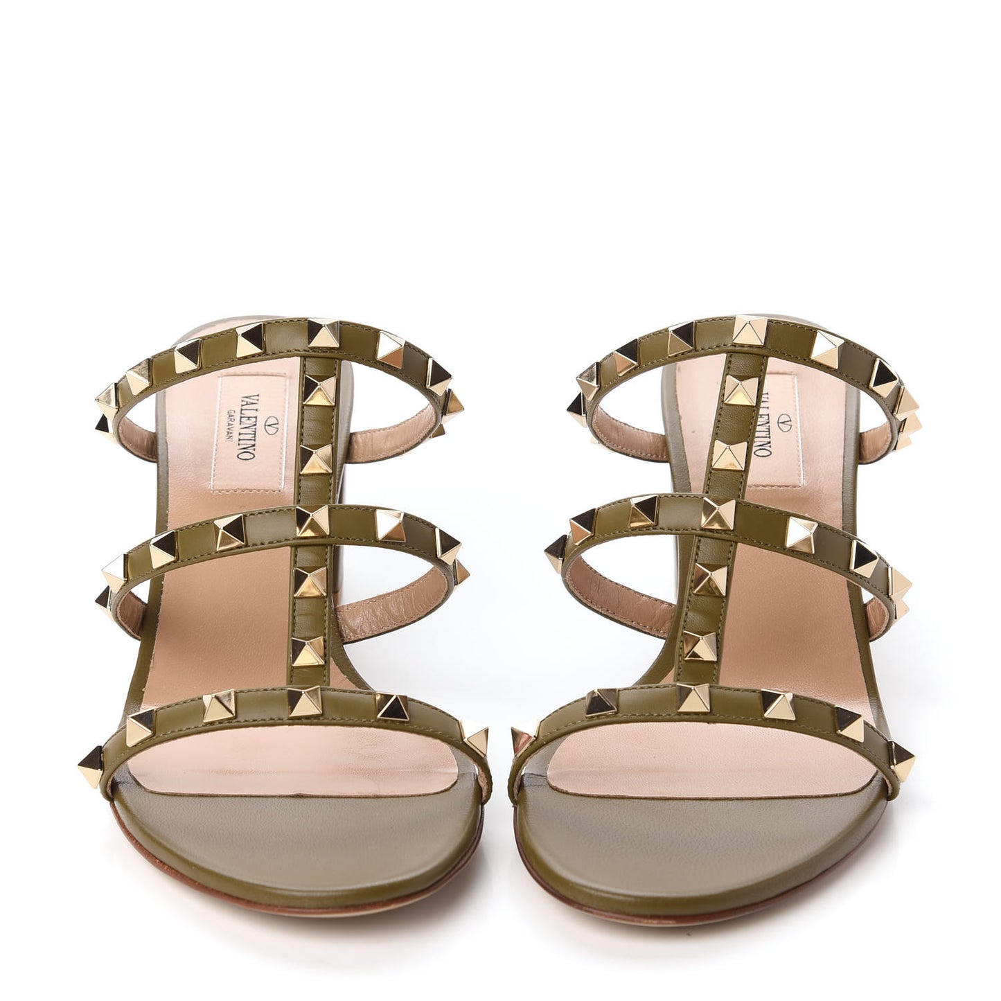Calfskin Rockstud 60mm Caged Slide Sandals 39.5 Lichen