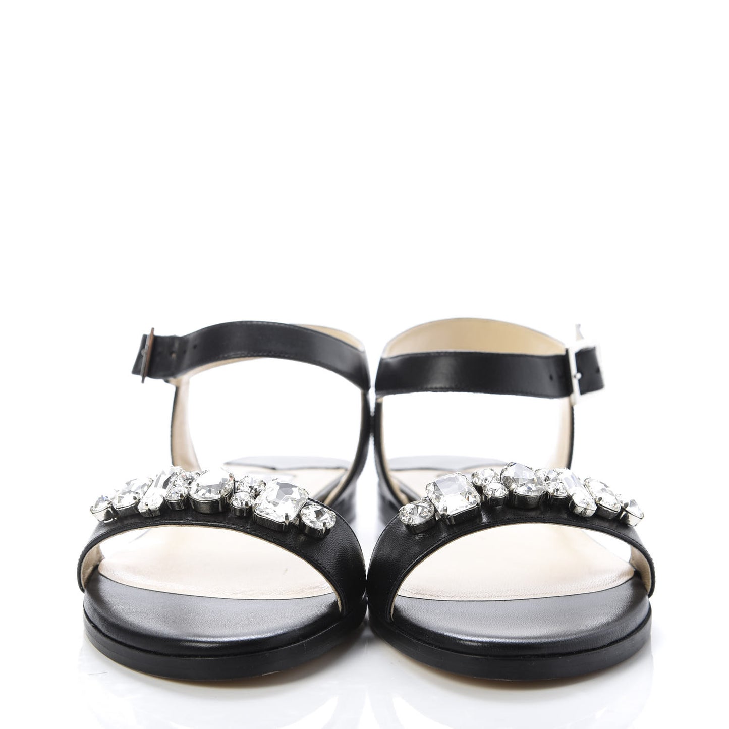 Calfskin Crystal Sandal Flats 37 Black