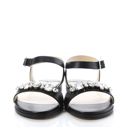 Jimmy Choo Calfskin Crystal Sandal Flats 37 Black 2 of 9