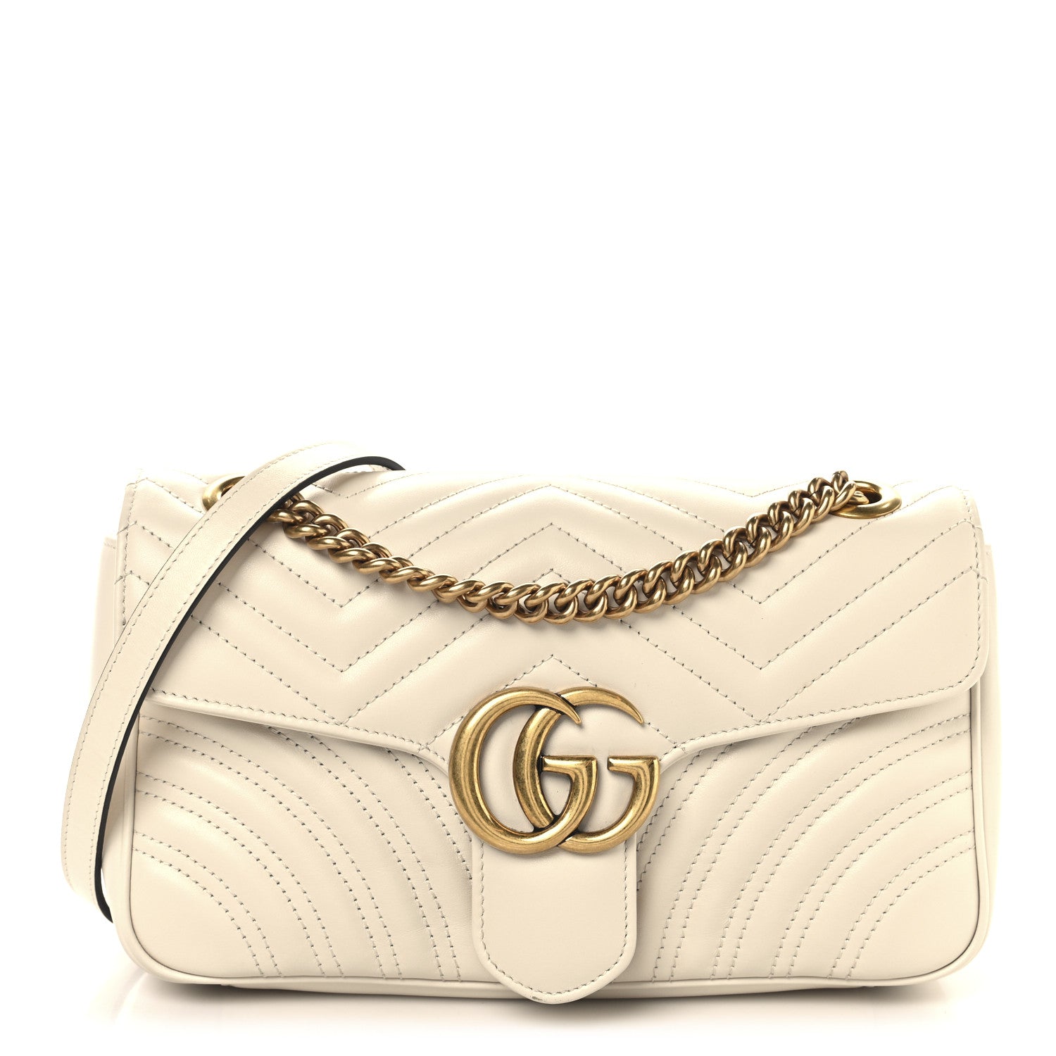 Gucci Calfskin Matelasse Small GG Marmont Shoulder Bag White 1 of 12