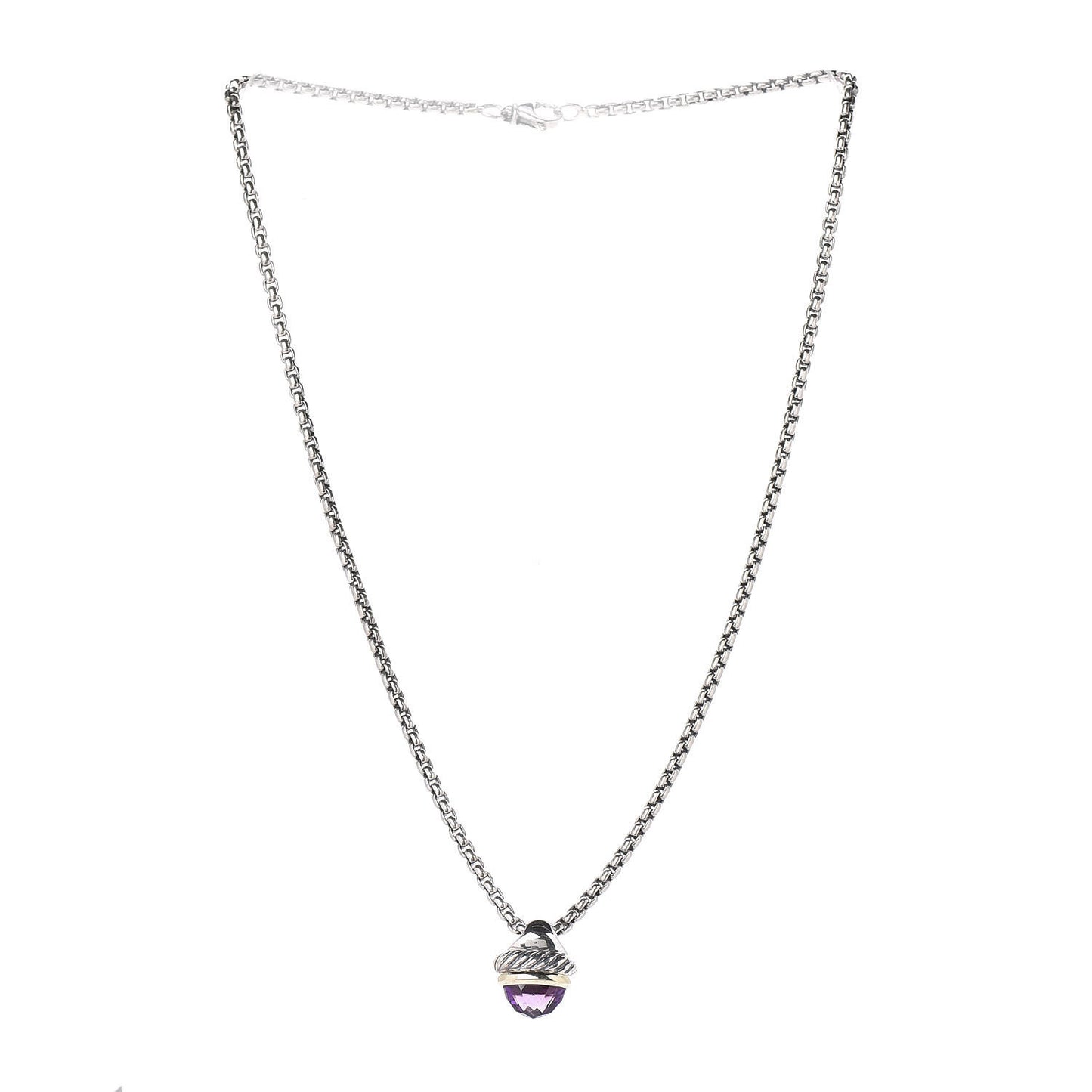 Sterling Silver 14K Yellow Gold Amethyst 10mm Acorn Pendant Necklace