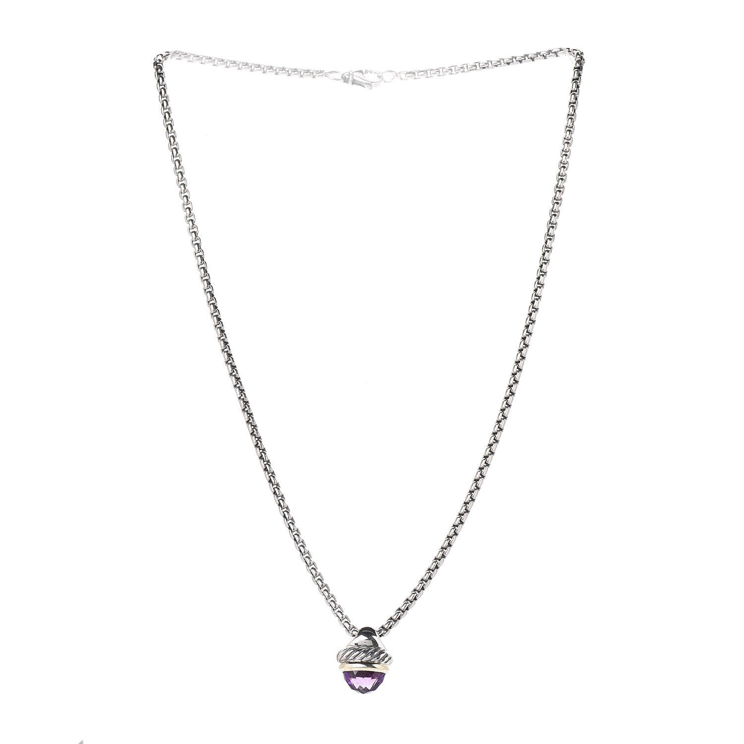 David Yurman Sterling Silver 14K Yellow Gold Amethyst 10mm Acorn Pendant Necklace 4 of 6