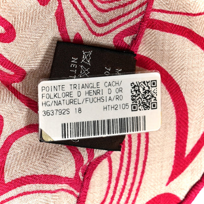 Hermes Cashmere Silk Folklore d'Henri d'Origny Giant Pointe Triangle Shawl Naturel Fuchsia Rose Poudre 3 of 4