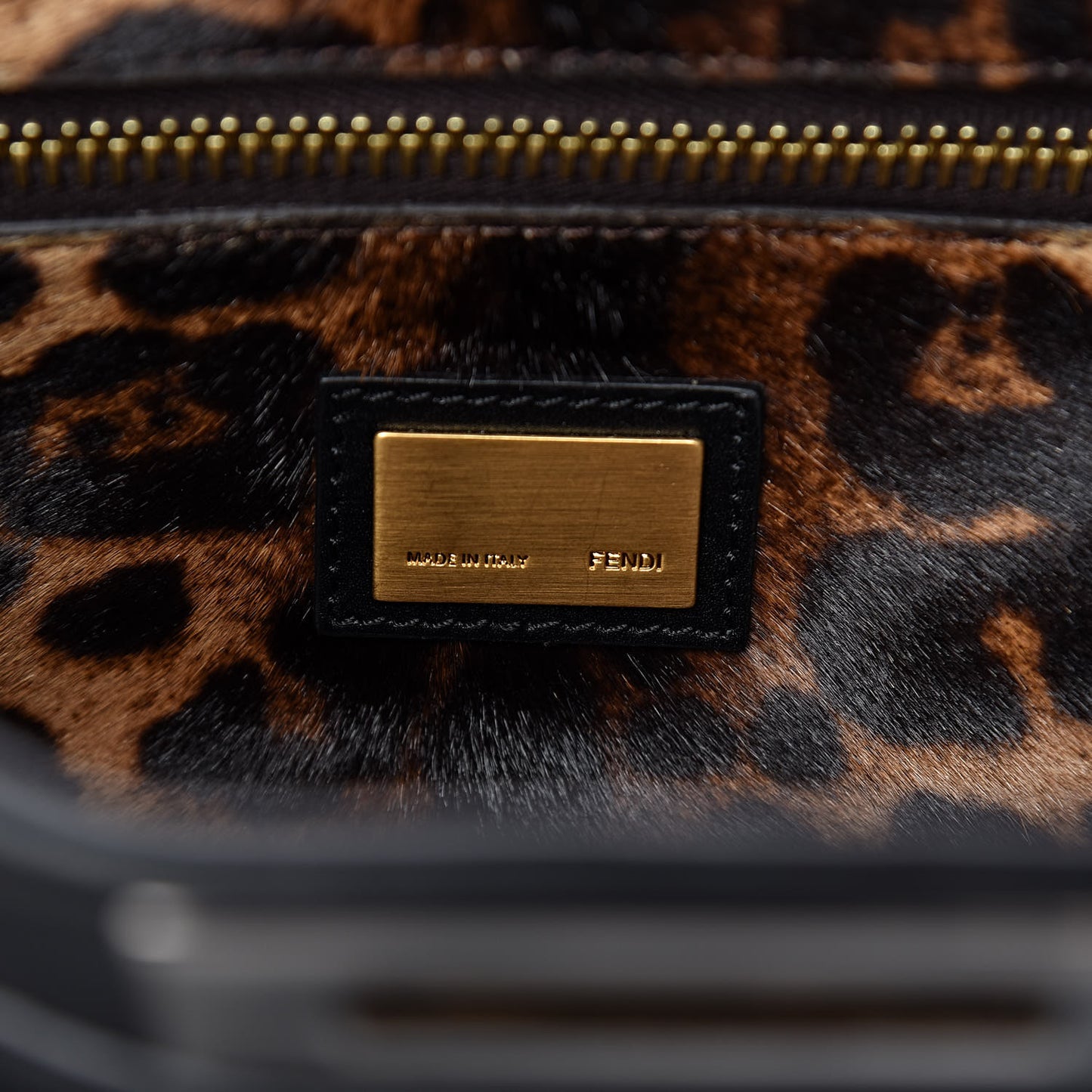 Calfskin Calf Hair Leopard Print Medium Peekaboo Iconic Satchel Black
