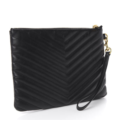 Saint Laurent Calfskin Matelasse Chevron Monogram A5 Wristlet Black 4 of 12