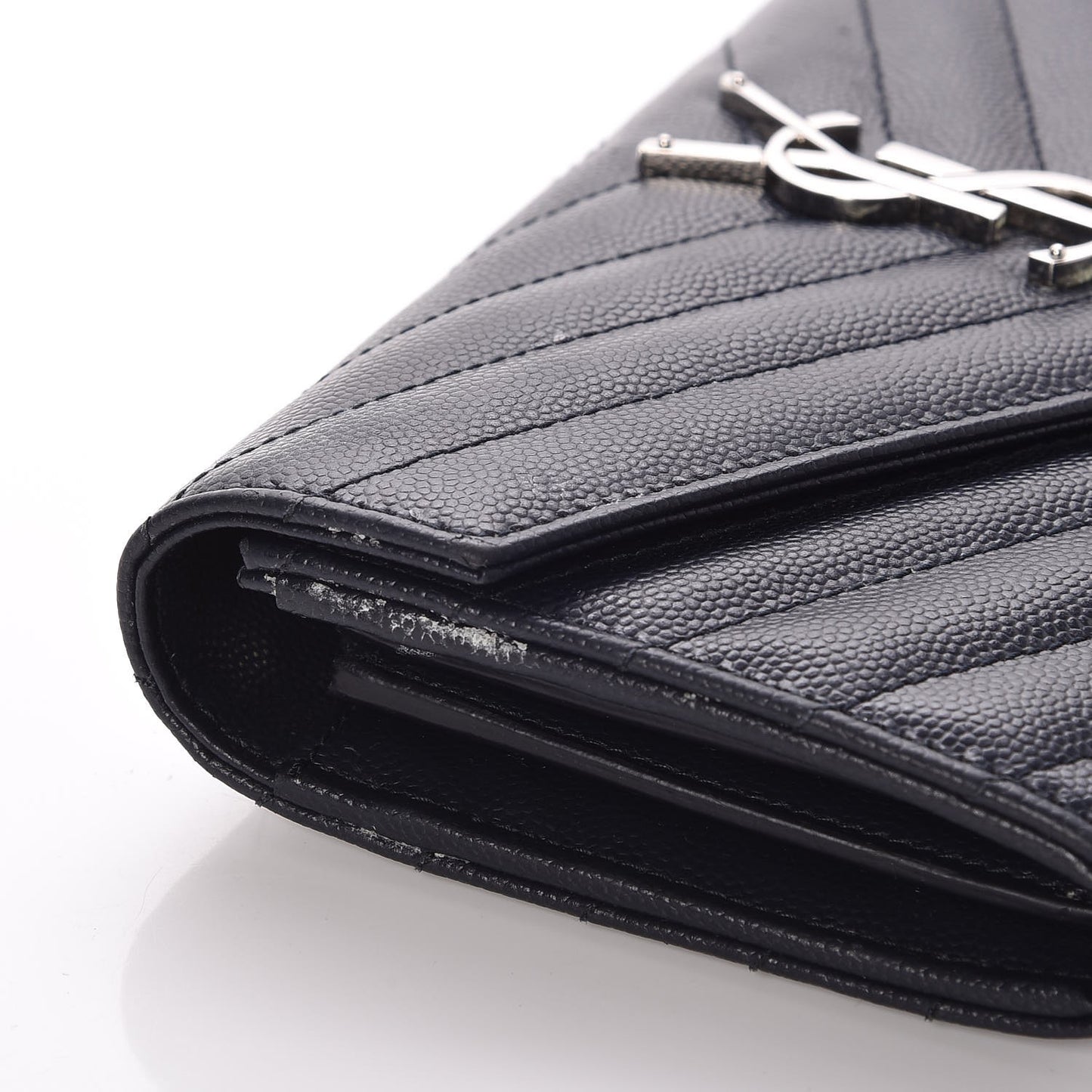 Grain De Poudre Matelasse Chevron Monogram Flap Wallet Navy