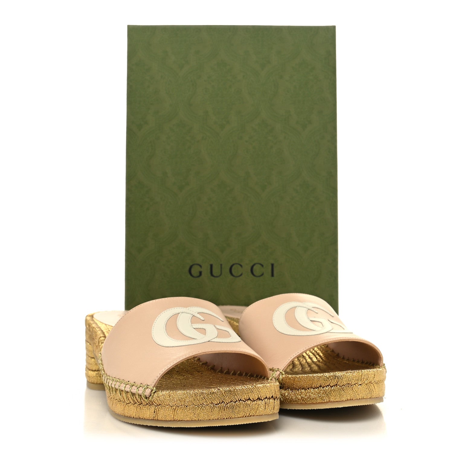 Gucci Malaga Kid Lifford Calfskin GG Mid Heel Slide Sandals 37 Skin Rose Dusty White 9 of 9