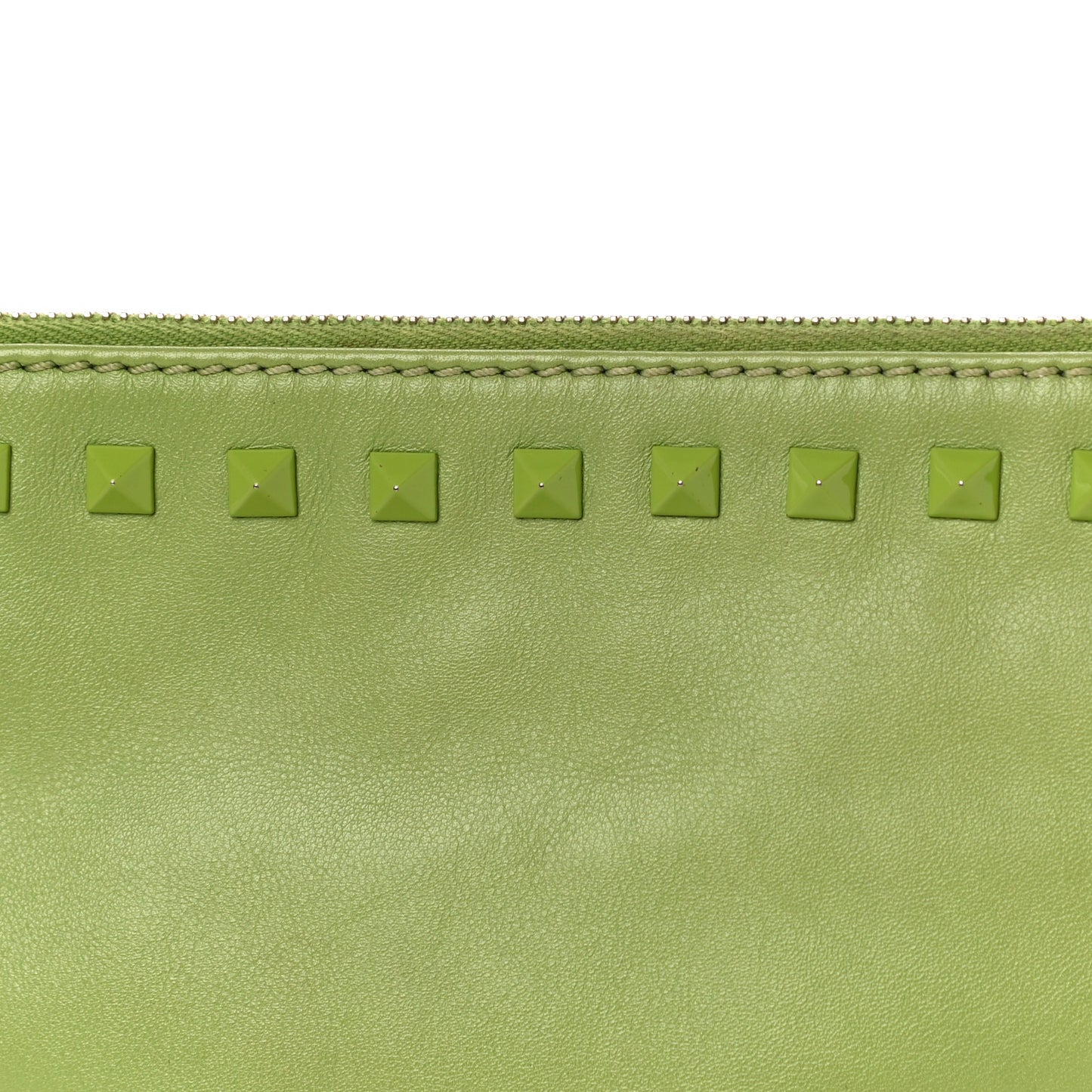 Vitello Large Rockstud Zip Wristlet Pouch Pop Apple