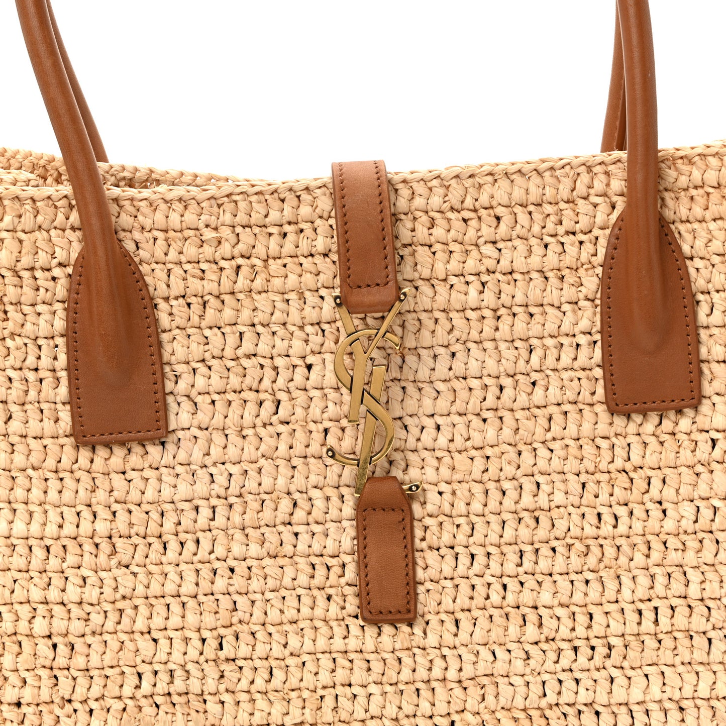 Raffia Calfskin Panier Rectangle Tote Naturel Brick