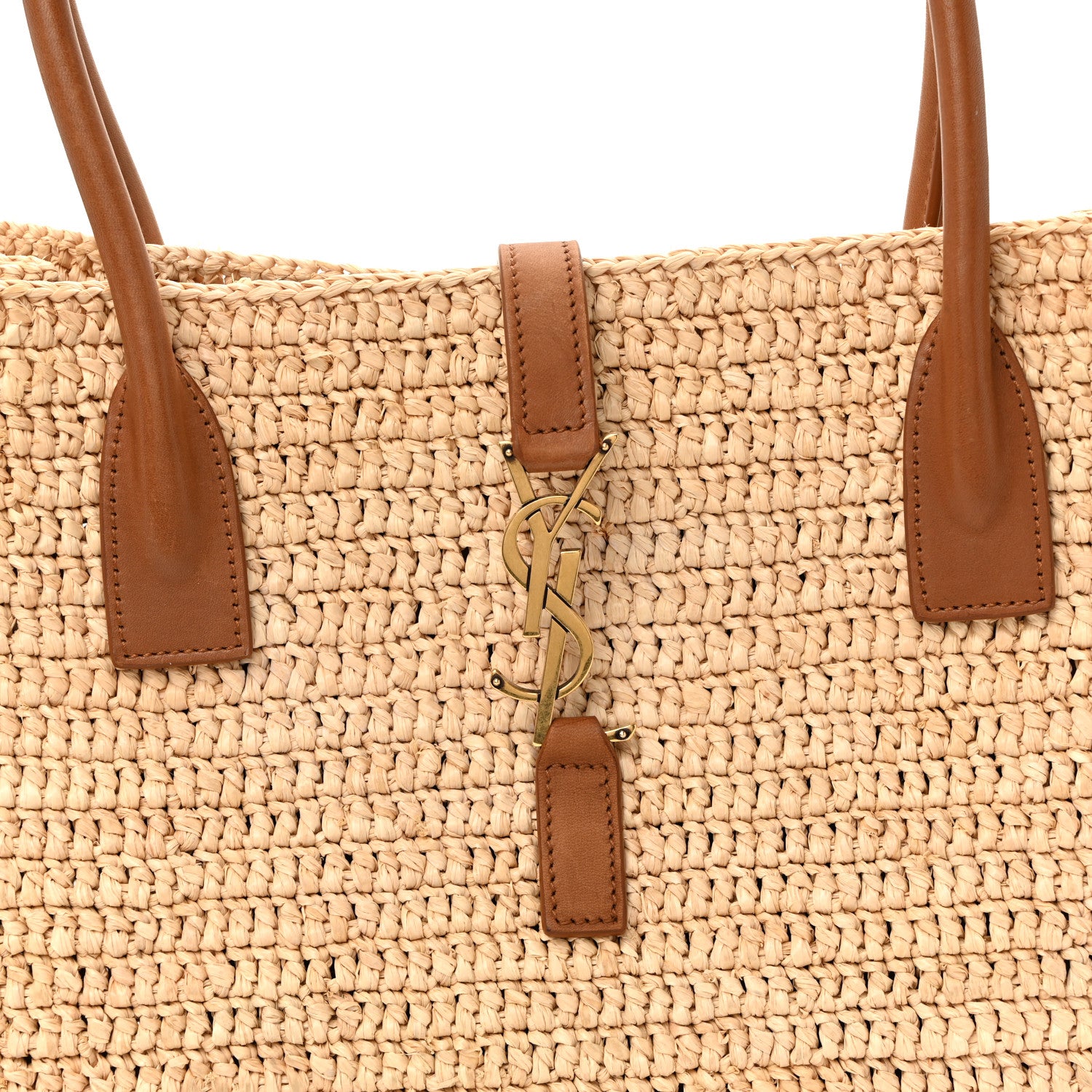 Saint Laurent Raffia Calfskin Panier Rectangle Tote Naturel Brick 7 of 9