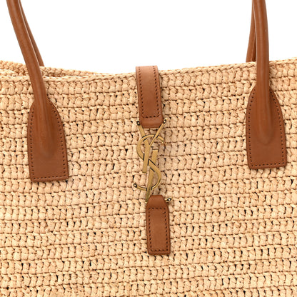 Saint Laurent Raffia Calfskin Panier Rectangle Tote Naturel Brick 7 of 9