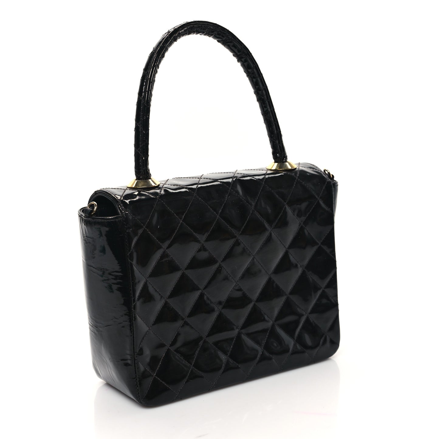 Patent Quilted Small Kelly Flap Bag Black