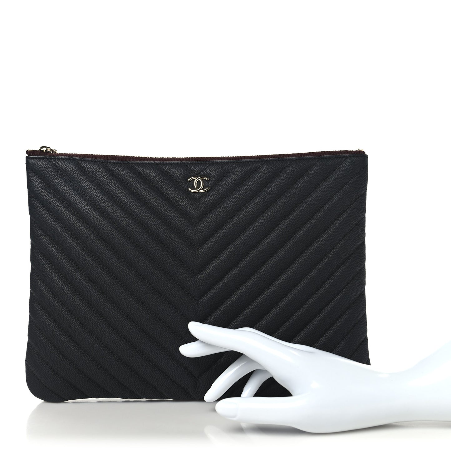 Caviar Chevron Quilted Medium Cosmetic Case Black