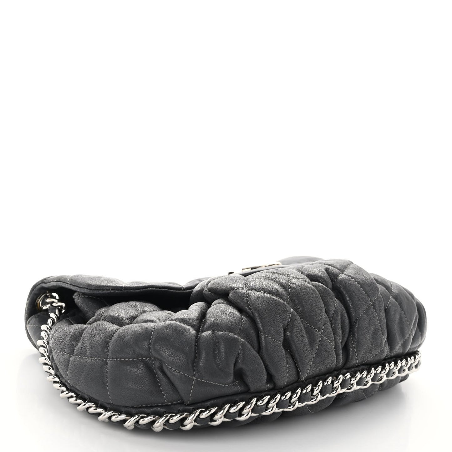 Washed Lambskin Quilted Medium Chain Around Messenger Dark Grey