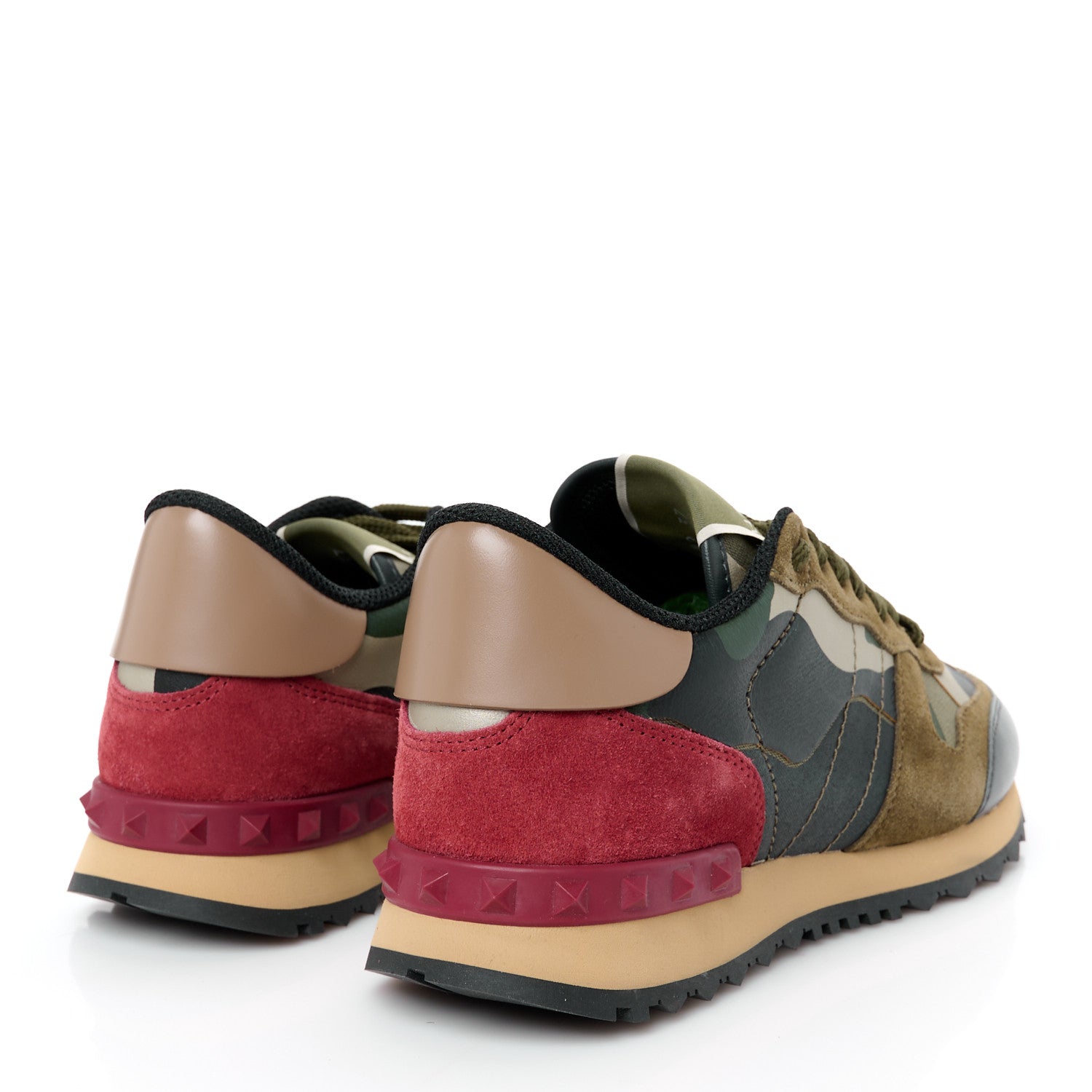 Valentino Garavani Nappa Fabric Suede Camouflage Womens Rockrunner Sneakers 37 Army Green Platino 5 of 9