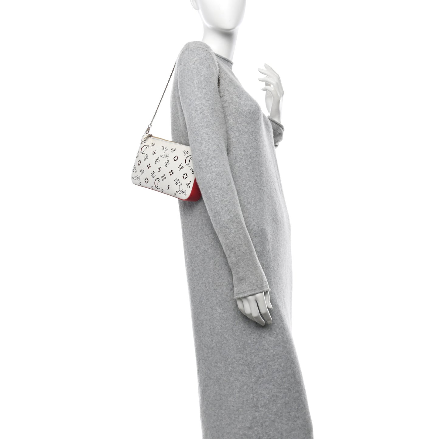 Calfskin Empire Loubinthesky Loubila Chain Clutch Bianco Loubi