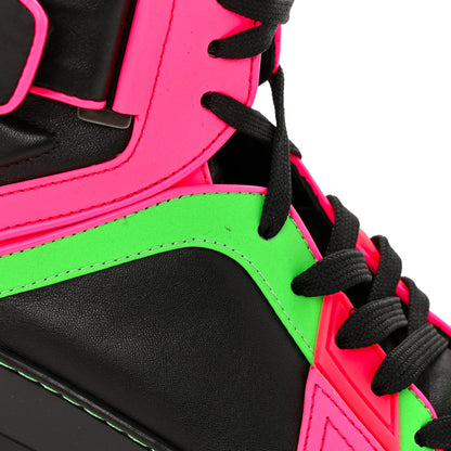 Gucci Calfskin Womens Neon High Top Sneakers 37 Black Neon Green Pink 14 of 14