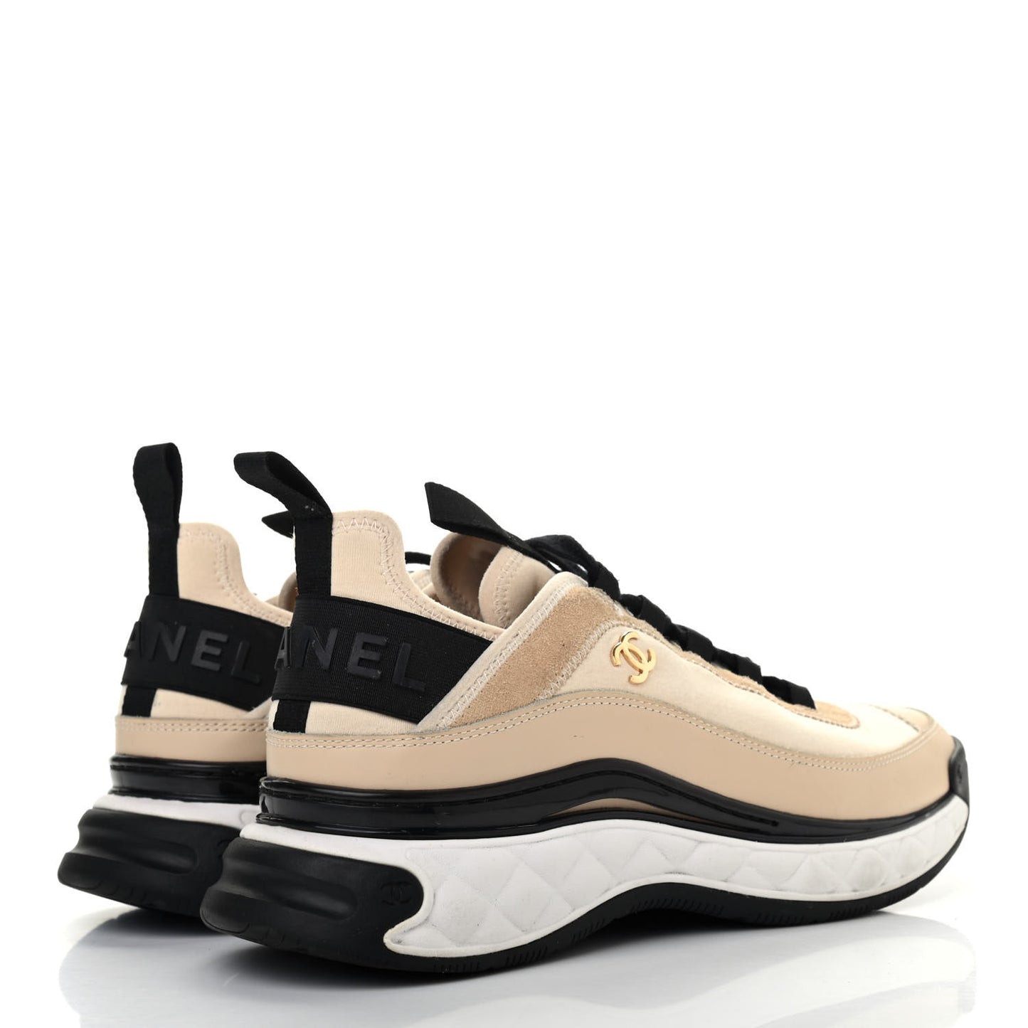 Velvet Calfskin Mixed Fibers CC Sneakers 39.5 Beige