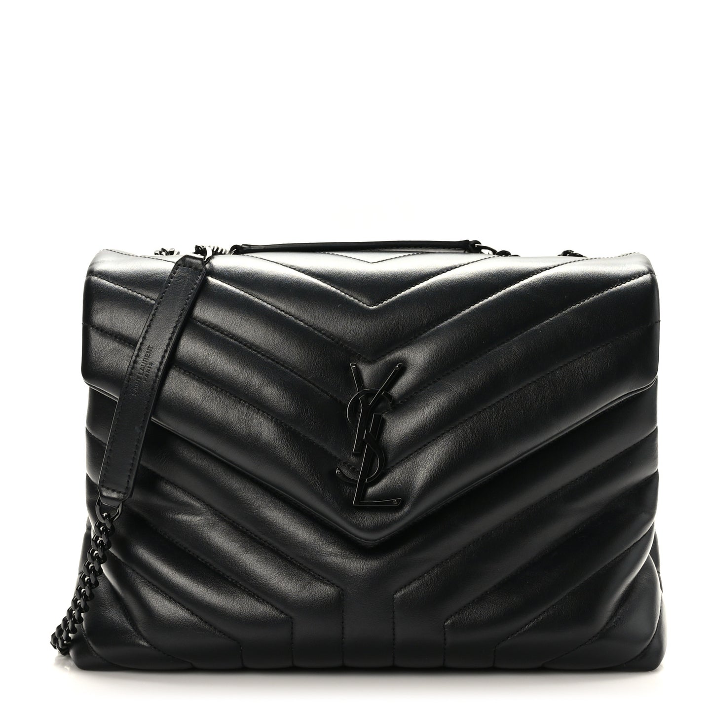 Calfskin Y Quilted Monogram Monochrome Medium Loulou Chain Satchel Black