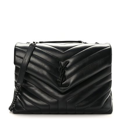 Saint Laurent Calfskin Y Quilted Monogram Monochrome Medium Loulou Chain Satchel Black 1 of 8