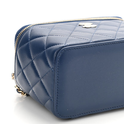 Chanel Lambskin Quilted Small Top Handle Vanity Case With Chain Dark Blue 9 of 11