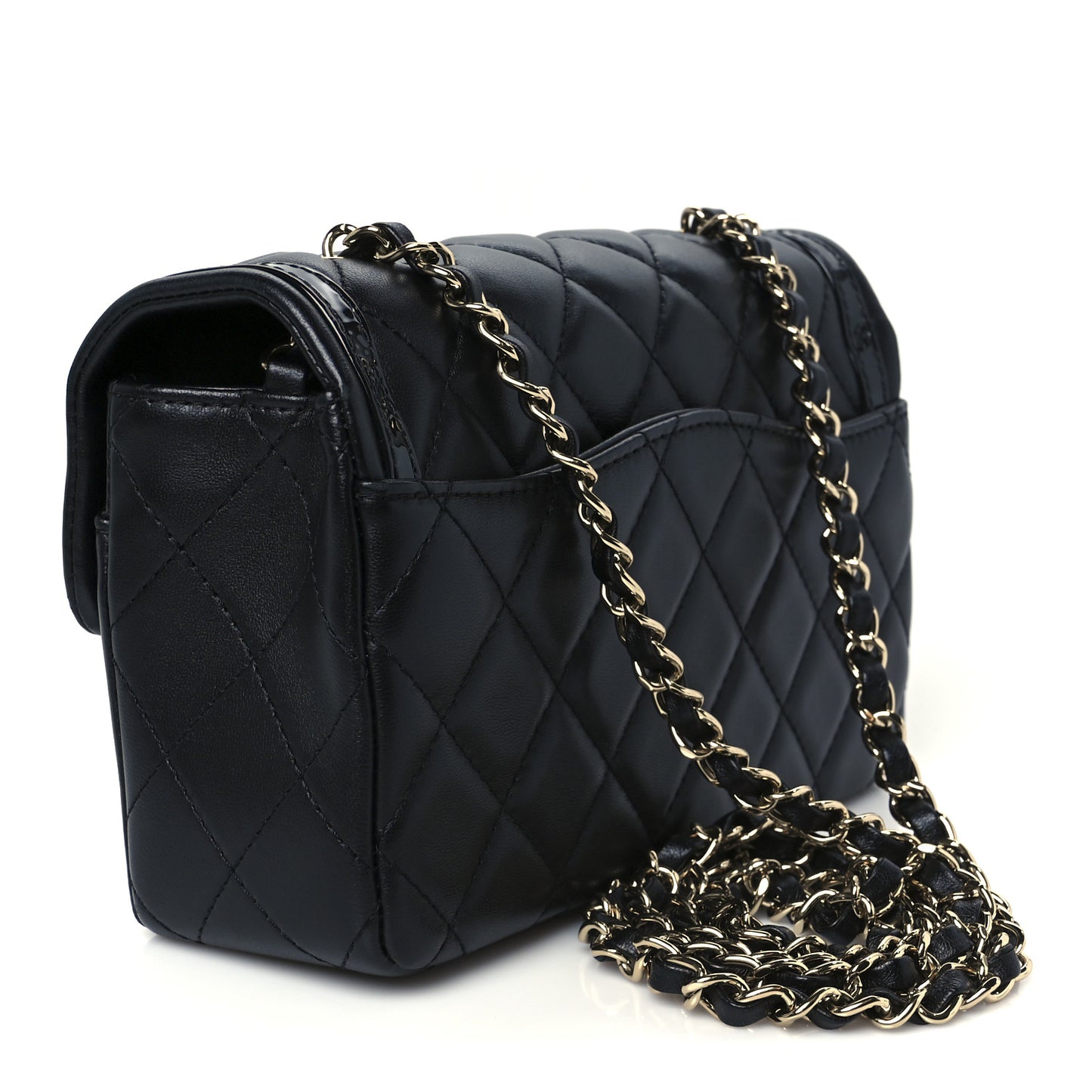 Shiny Lambskin Quilted Half Mini Flap Black