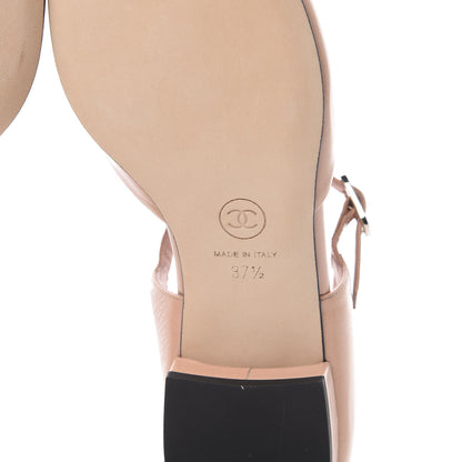 Chanel Crumpled Calfskin Patent Cap Toe Flats 37.5 Pink Black 6 of 9