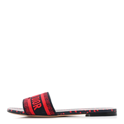 Christian Dior Canvas Pop Heart I Love Paris Embroidered Dway Flat Slide Sandals 41 Deep Blue Red 1 of 9