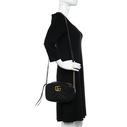 Gucci Calfskin Matelasse Small GG Marmont Chain Shoulder Bag Black 2 of 11