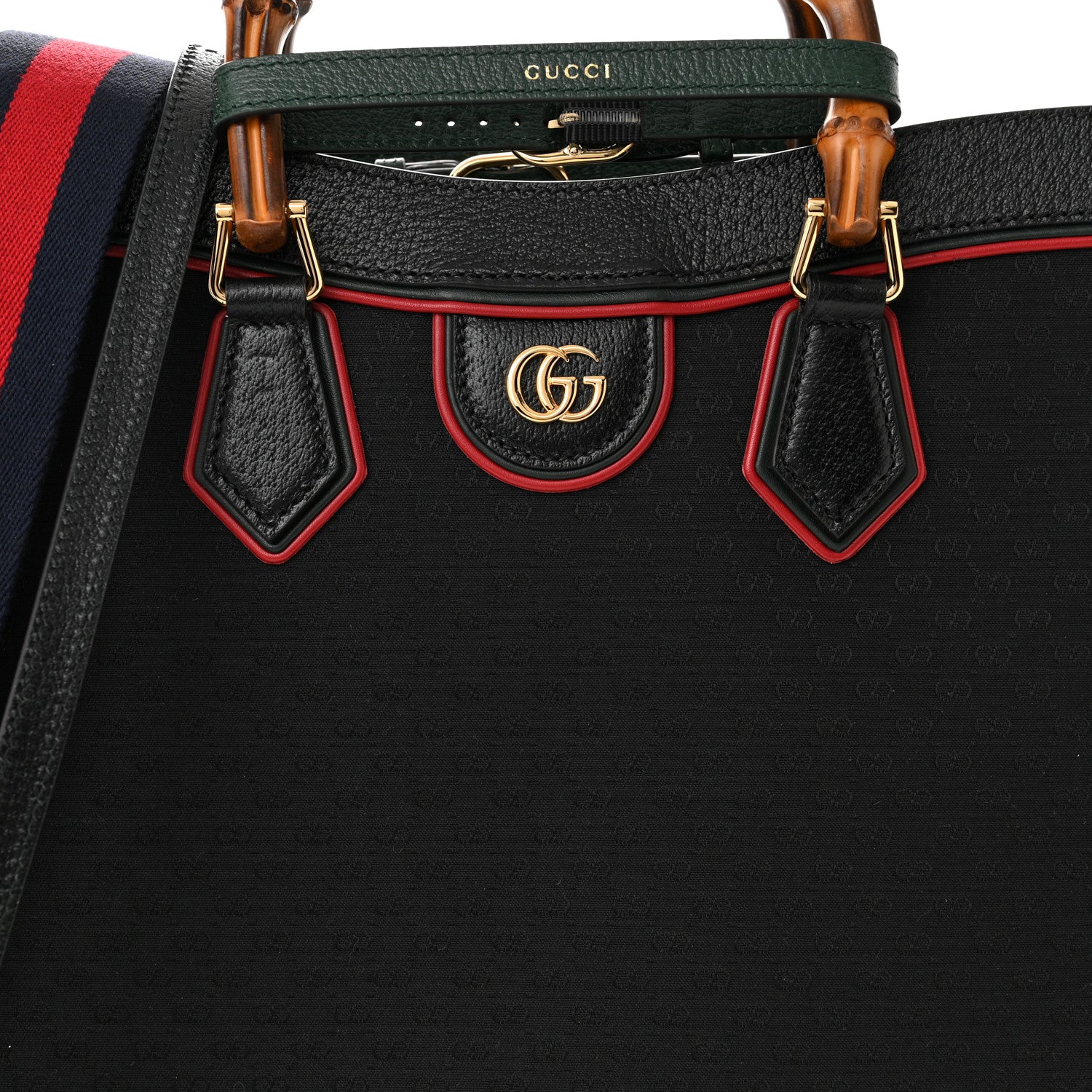 Gucci Mini Vintage GG Supreme Monogram Textured Dollar Calfskin Web Large Diana Tote Bag Black 8 of 12