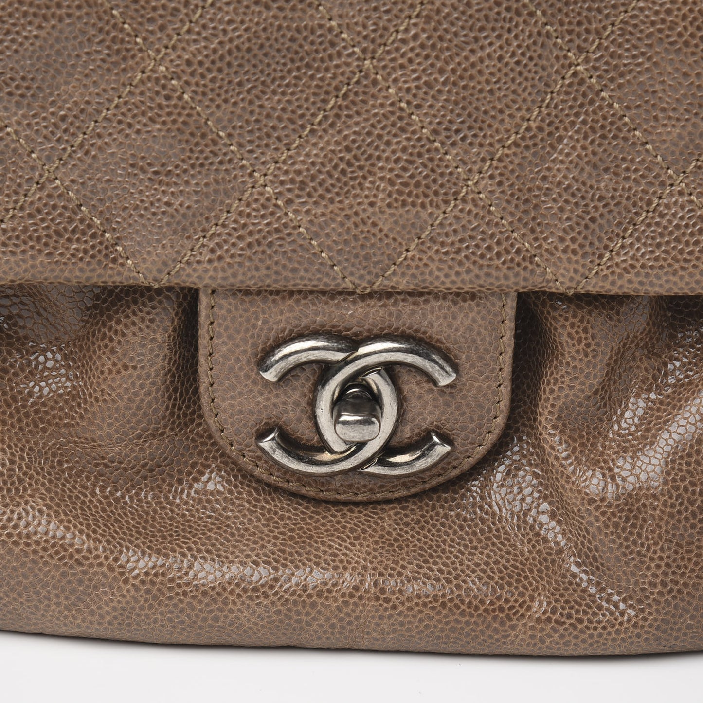Grained Calfskin Quilted Medium Elastic Flap Taupe