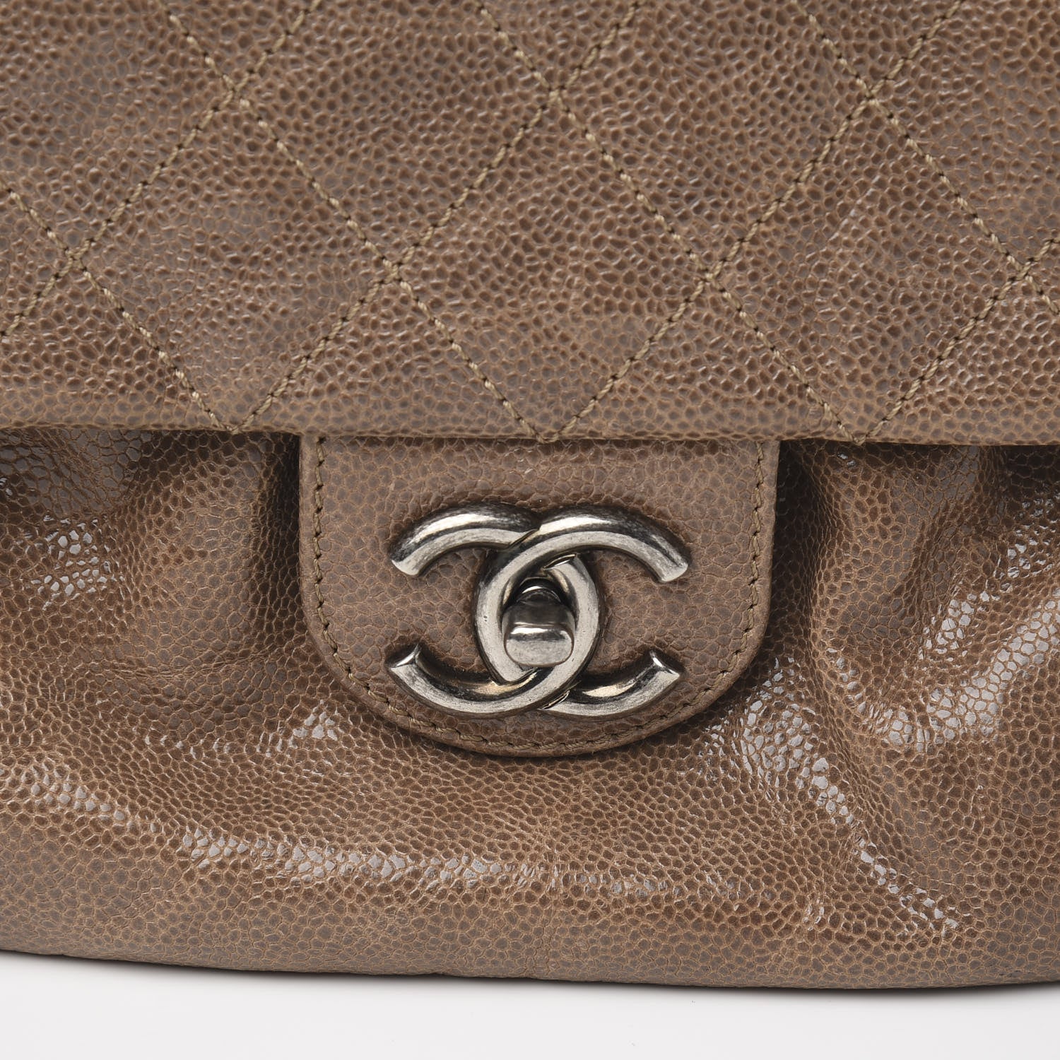 Chanel Grained Calfskin Quilted Medium Elastic Flap Taupe 9 of 9