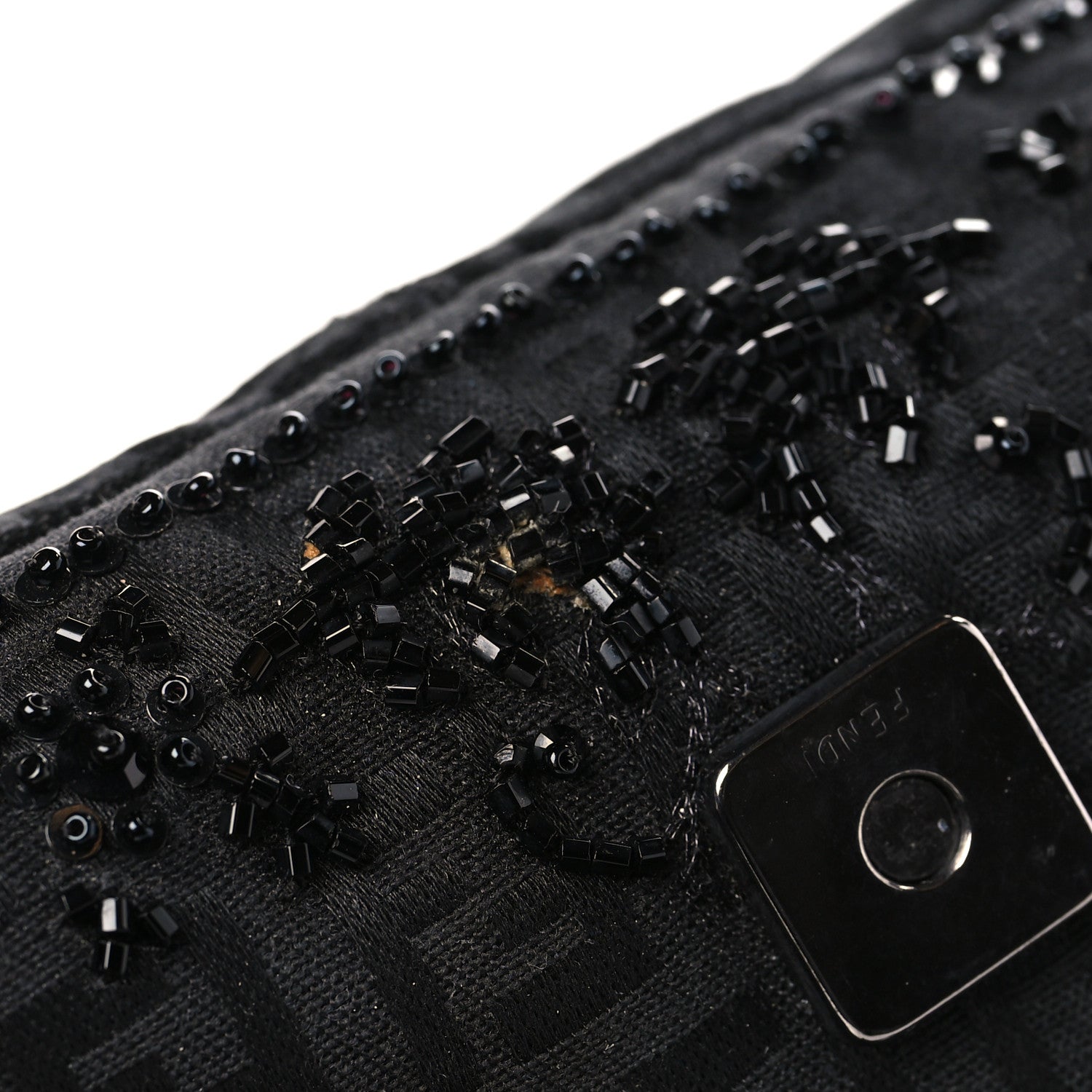 Fendi Zucchino Lizard Beaded Baguette Black 10 of 10