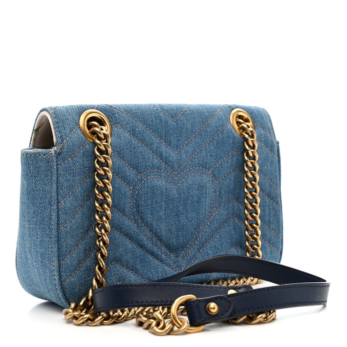 Denim Matelasse Mini Pearly GG Marmont Shoulder Bag Blue