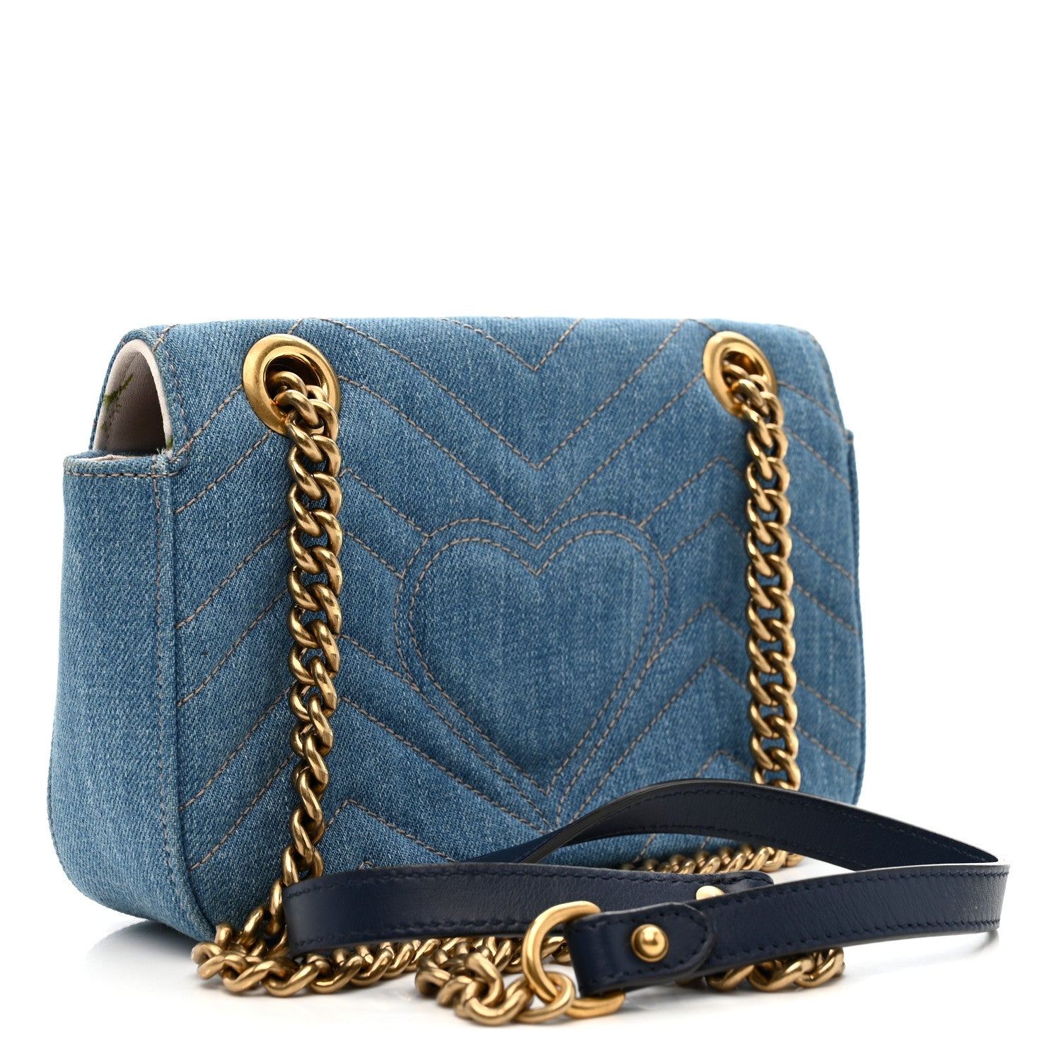 Gucci Denim Matelasse Mini Pearly GG Marmont Shoulder Bag Blue 3 of 11