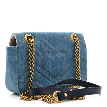 Gucci Denim Matelasse Mini Pearly GG Marmont Shoulder Bag Blue 3 of 11