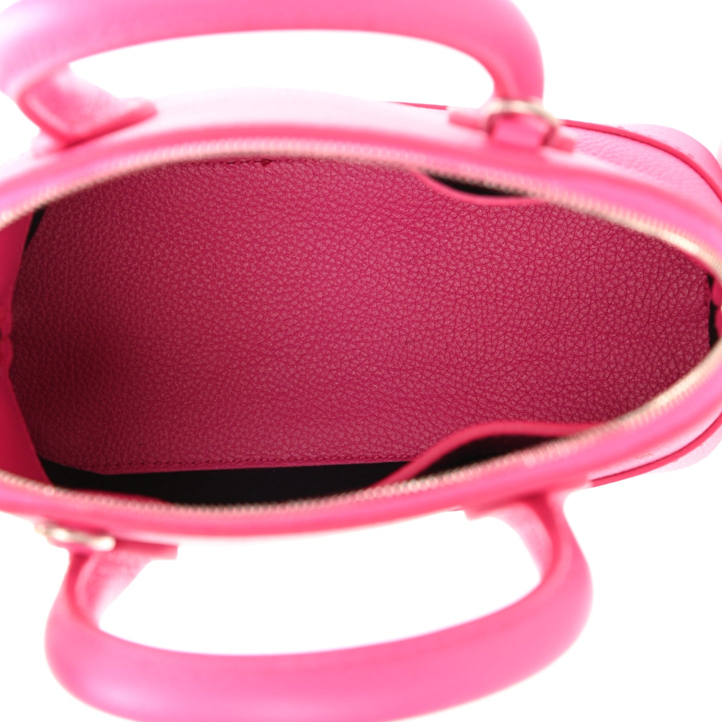 Grained Calfskin Logo XXS Ville Top Handle Bag Acid Fuchsia Black