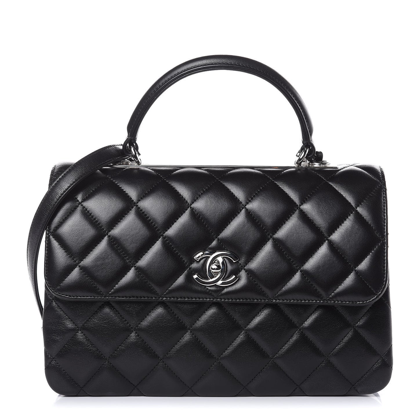Lambskin Quilted Medium Trendy CC Flap Dual Handle Bag Black