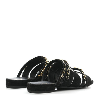 Chanel Suede Chain Mule Sandals 36 Black 4 of 10