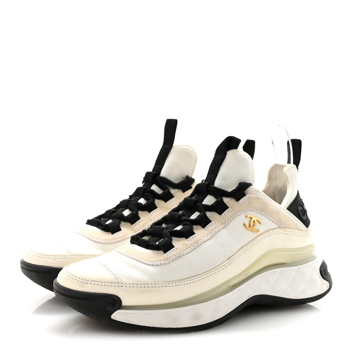 Velvet Calfskin Mixed Fibers CC Sneakers 38 Ivory Black